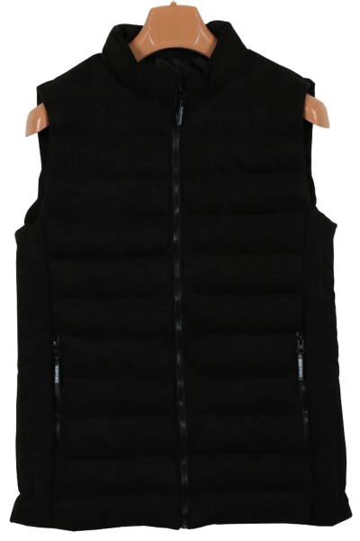 Men's Slim Fit Nubuck Suede Black Puffer Vest - 4
