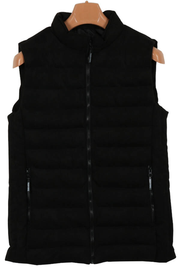 Men's Slim Fit Nubuck Suede Black Puffer Vest - 4