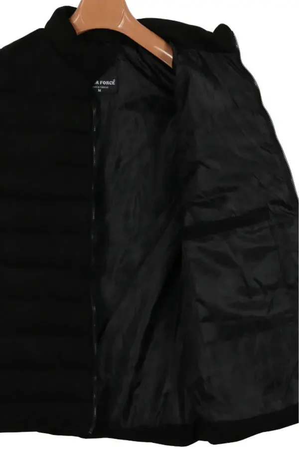 Men's Slim Fit Nubuck Suede Black Puffer Vest - 3