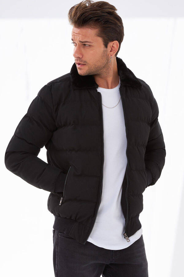 Men's Slim Fit Puffer Carbon Leather Jacket - 1