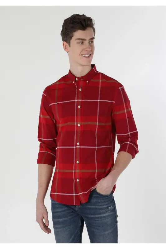 Men's Slim Fit, Red Striped Long Sleeve Shirt. Cl1058638 - 1