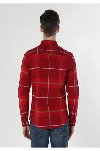 Men's Slim Fit, Red Striped Long Sleeve Shirt. Cl1058638 - COLIN’S (1)