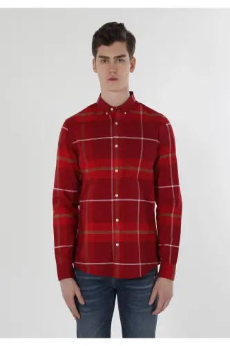 Men's Slim Fit, Red Striped Long Sleeve Shirt. Cl1058638 - 4