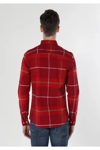 Men's Slim Fit, Red Striped Long Sleeve Shirt. Cl1058638 - COLIN'S (1)