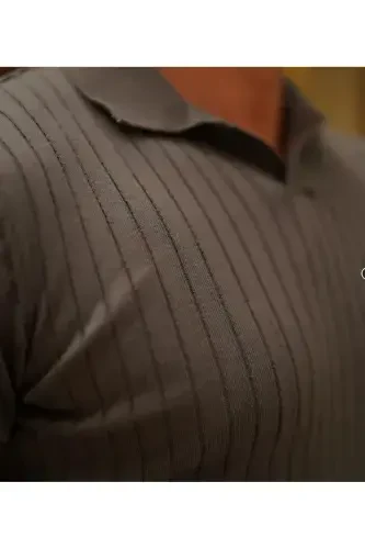 Men's Slim Fit Ribbed Polo Collar Knitted T-Shirt-Anthracite - TARZ COOL (1)