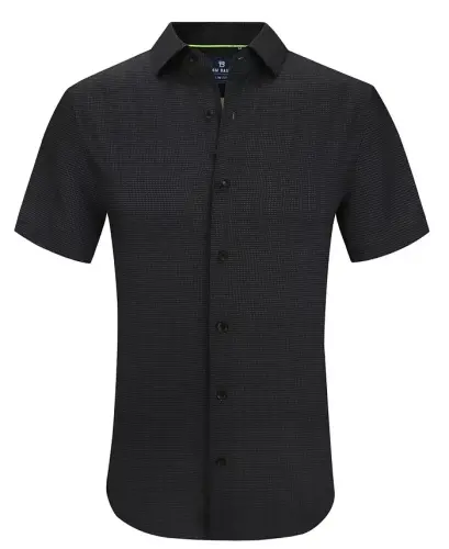 Men's Slim Fit Short Sleeve Performance Stretch Button Down Dress Shirt 