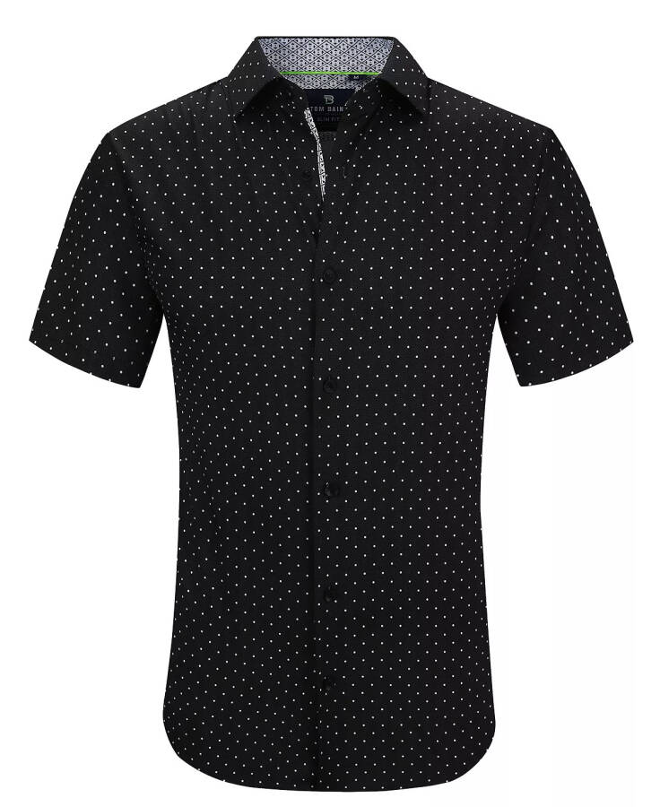 Men's Slim Fit Short Sleeve Performance Stretch Button Down Dress Shirt Black Dot - 1