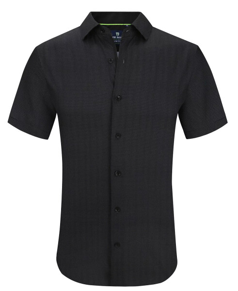 Men's Slim Fit Short Sleeve Performance Stretch Button Down Dress Shirt Black Mini Dot - 1