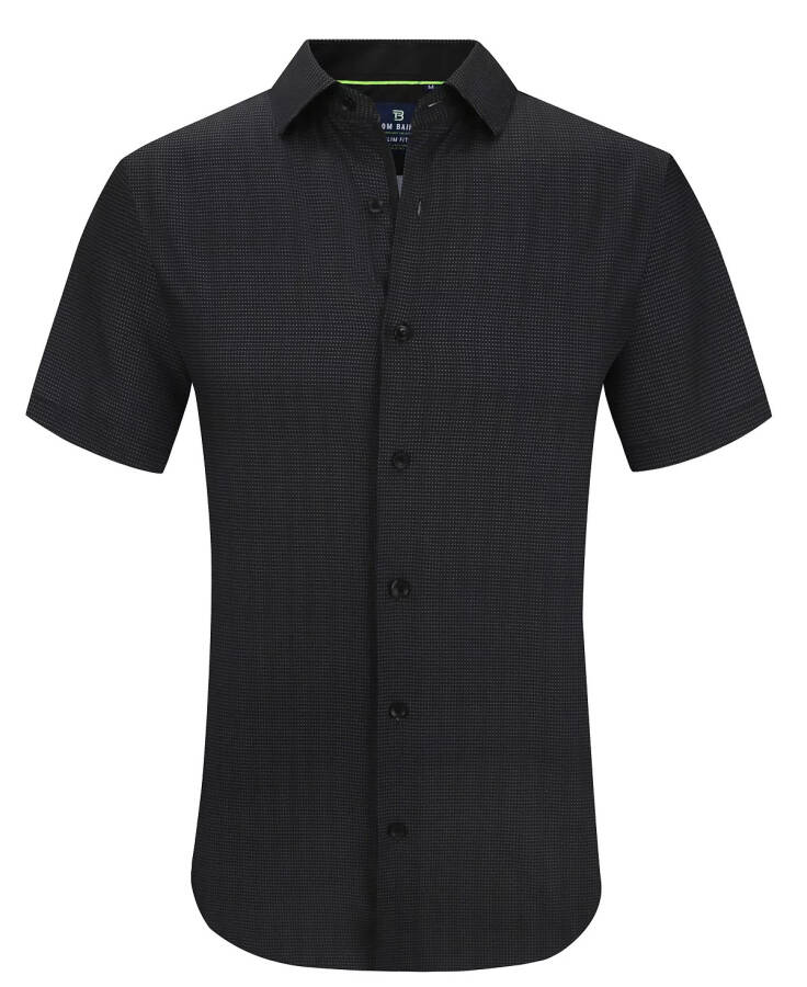 Men's Slim Fit Short Sleeve Performance Stretch Button Down Dress Shirt Black Mini Dot - 1