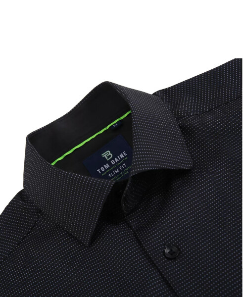 Men's Slim Fit Short Sleeve Performance Stretch Button Down Dress Shirt Black Mini Dot - 2