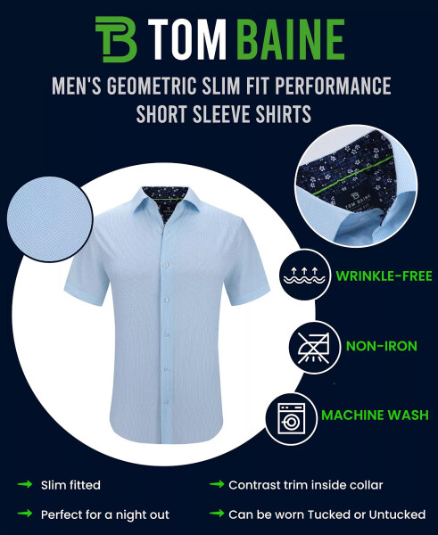 Men's Slim Fit Short Sleeve Performance Stretch Button Down Dress Shirt Black Mini Dot - 3