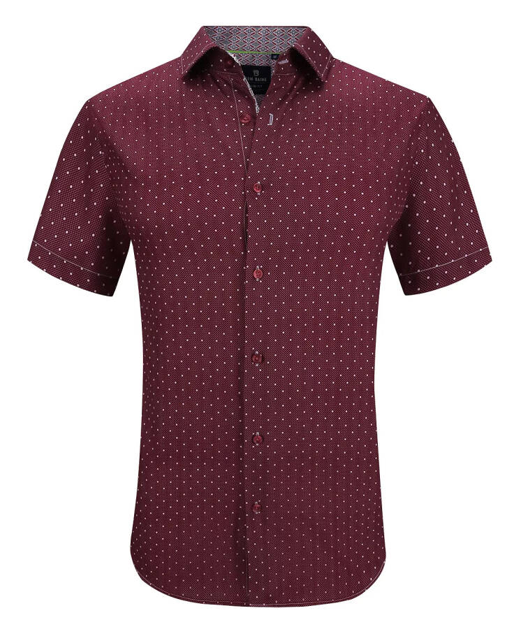 Men's Slim Fit Short Sleeve Performance Stretch Button Down Dress Shirt Burgundy Dot - 1