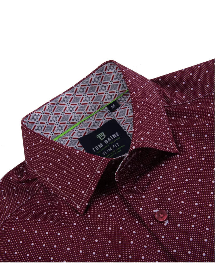 Men's Slim Fit Short Sleeve Performance Stretch Button Down Dress Shirt Burgundy Dot - 2