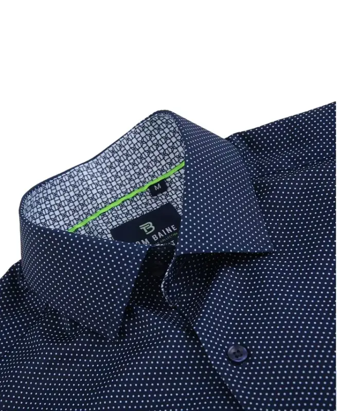 Men's Slim Fit Short Sleeve Performance Stretch Button Down Dress Shirt-Navy Dot - 2