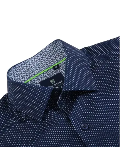 Men's Slim Fit Short Sleeve Performance Stretch Button Down Dress Shirt-Navy Dot - TOM BAINE (1)