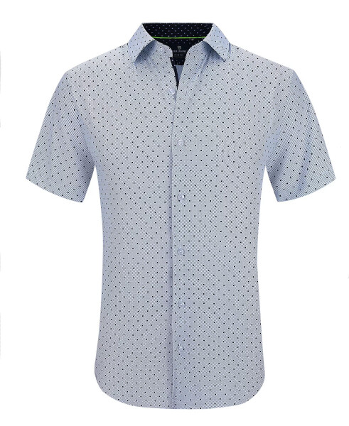 Men's Slim Fit Short Sleeve Performance Stretch Button Down Dress Shirt White Mini Dot - 1