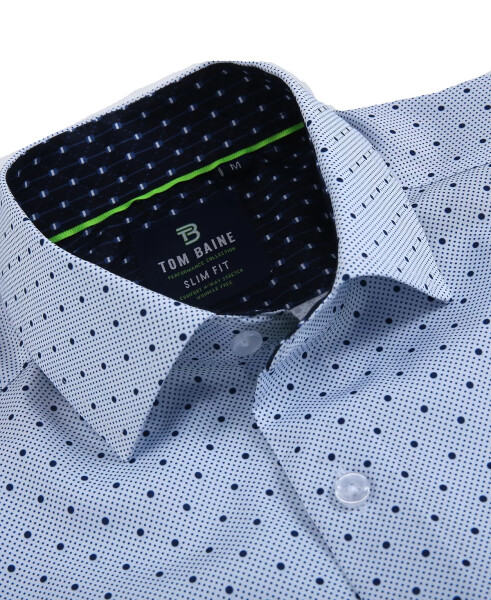 Men's Slim Fit Short Sleeve Performance Stretch Button Down Dress Shirt White Mini Dot - 2