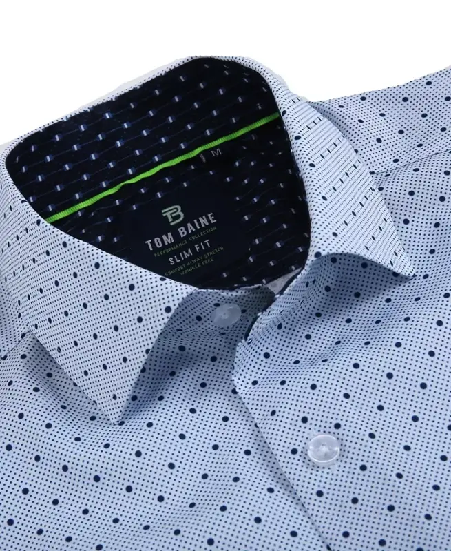 Men's Slim Fit Short Sleeve Performance Stretch Button Down Dress Shirt - White Mini Dot - 1