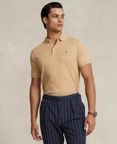 Men’s Slim-Fit Soft Cotton Polo Shirt - Classic Camel Heather - 1