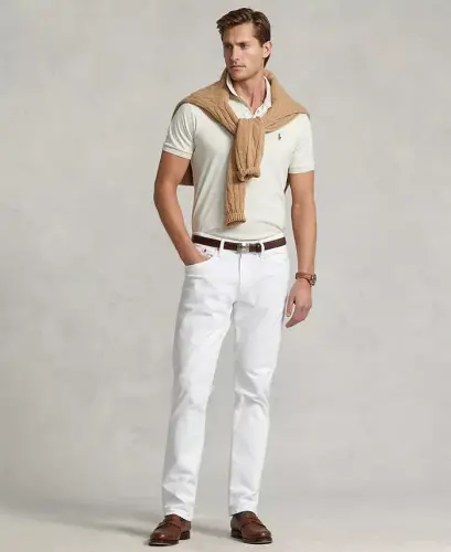 Men’s Slim-Fit Soft Cotton Polo Shirt - Cream Heather 