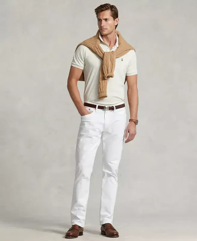 Men’s Slim-Fit Soft Cotton Polo Shirt - Cream Heather - 2