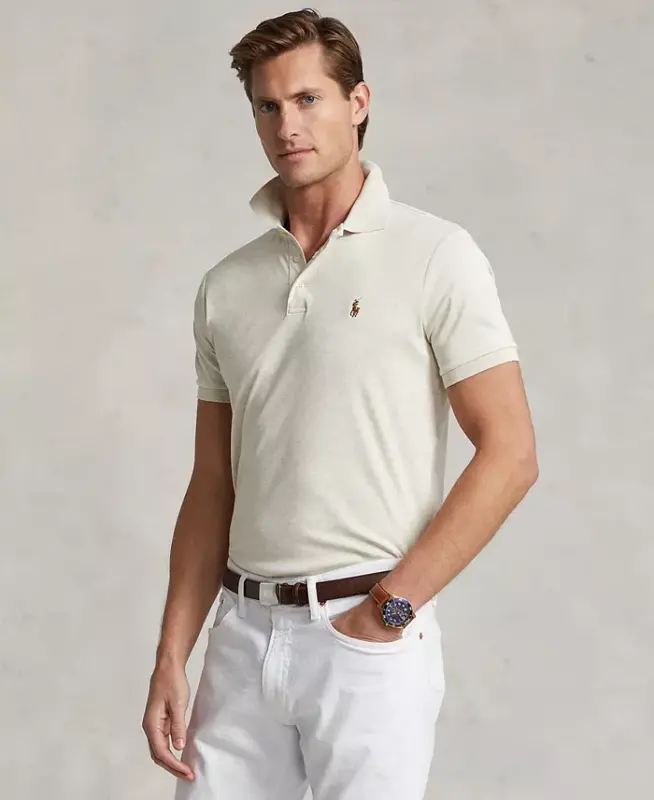 Men’s Slim-Fit Soft Cotton Polo Shirt - Cream Heather - 3