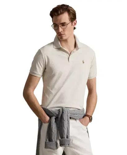 Men’s Slim-Fit Soft Cotton Polo Shirt - Cream Heather 