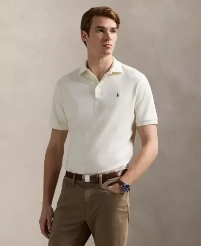 Men’s Slim-Fit Soft Cotton Polo Shirt - Pale Cream - 1