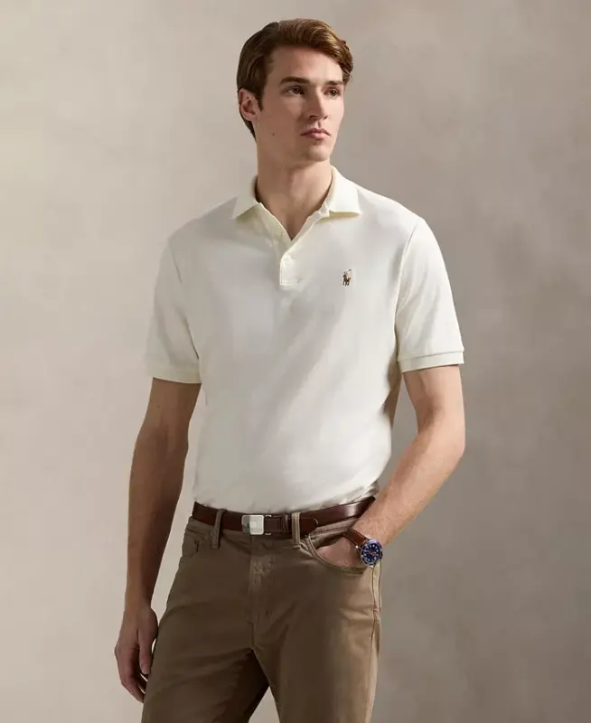 Men’s Slim-Fit Soft Cotton Polo Shirt - Pale Cream - 1