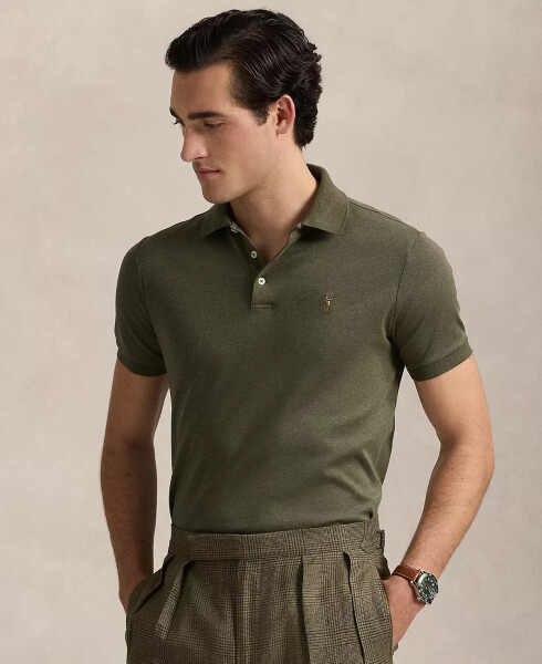 Men’s Slim-Fit Soft Cotton Polo Shirt Service Green Heather - 1