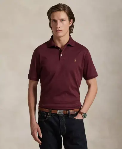 Men’s Slim-Fit Soft Cotton Polo Shirt - Spring Wine Heather 