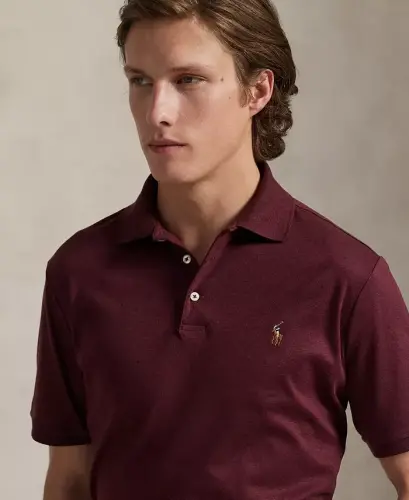 Men’s Slim-Fit Soft Cotton Polo Shirt - Spring Wine Heather - 4