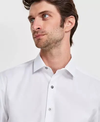 Men's Slim-Fit Solid Dress Shirt, Created for Modazone-Bright White - 3