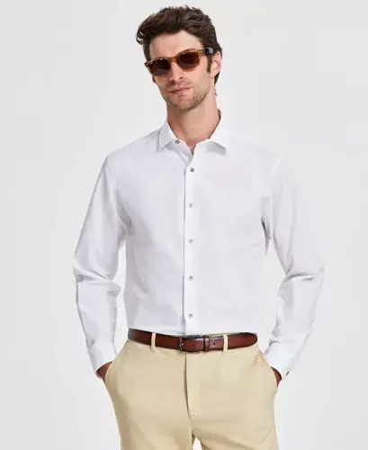 Men's Slim-Fit Solid Dress Shirt, Created for Modazone-Bright White - 1