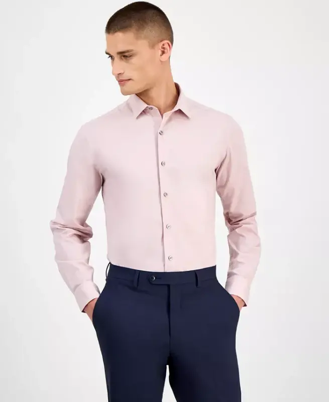 Men's Slim-Fit Solid Dress Shirt, Created for Modazone-Shimmer Pink - 1