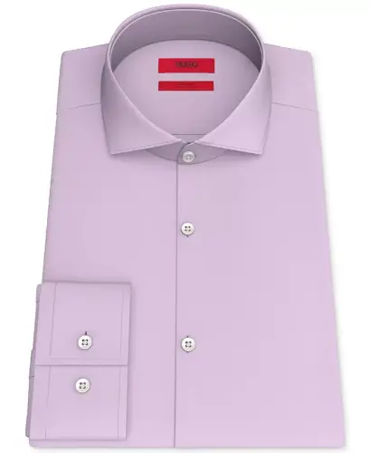 Men's Slim Fit Solid Dress Shirt-Purple - 3