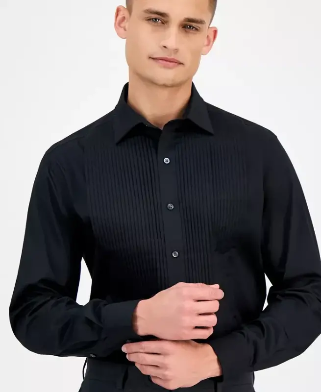 Men's Slim-Fit Solid Tuxedo Shirt, Created for Modazone - Deep Black - 3