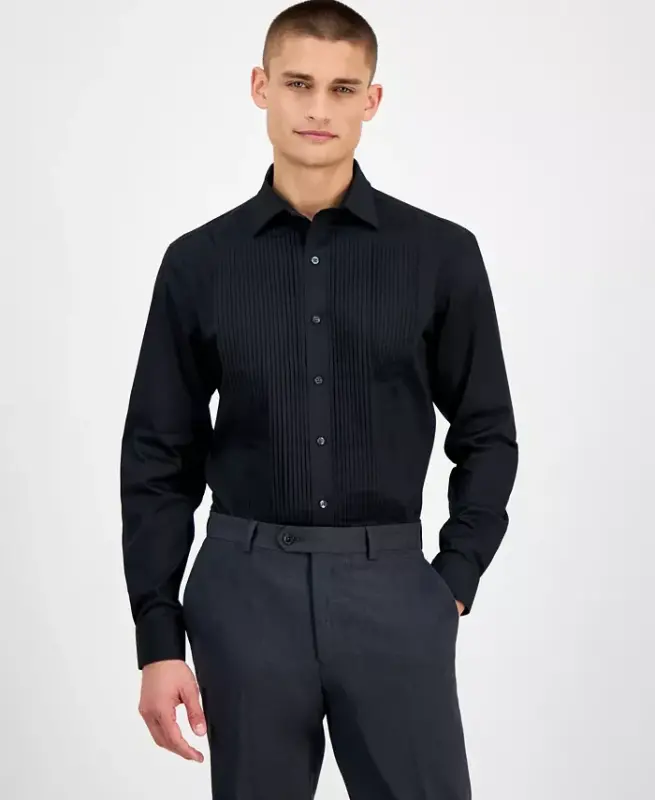 Men's Slim-Fit Solid Tuxedo Shirt, Created for Modazone - Deep Black - ALFANI
