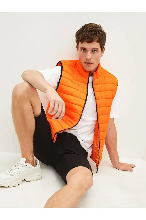 Men's slim fit, stand collar puffer vest - 2