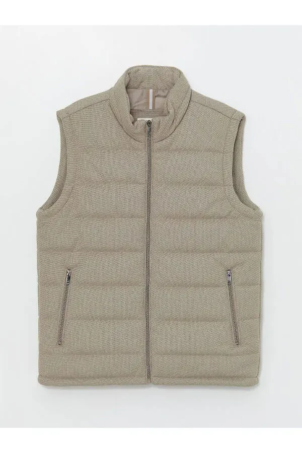 Men's slim fit, stand-up collar puffer vest. - 1