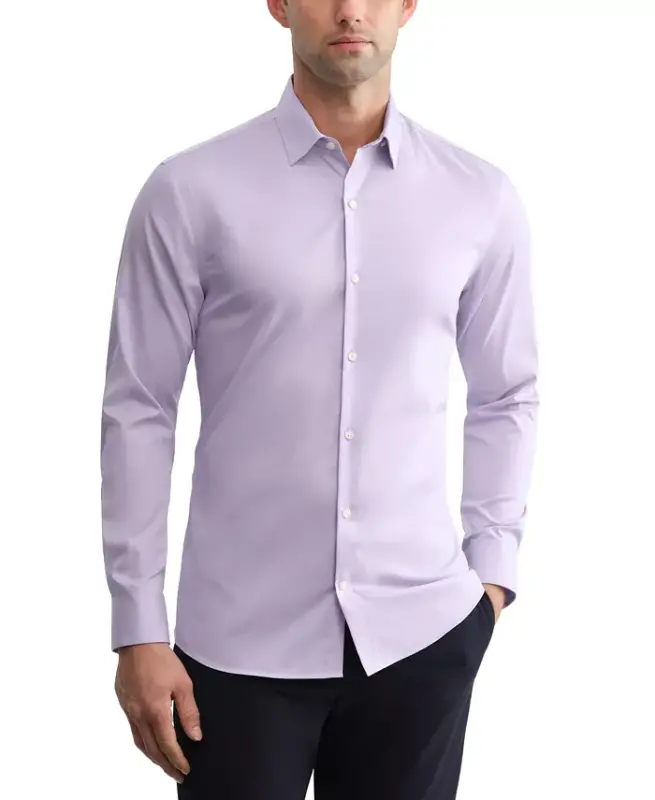 Men's Slim-Fit Stretch Dress Shirt, Online Exclusive Created for Modazone - Solid Lavender - 1