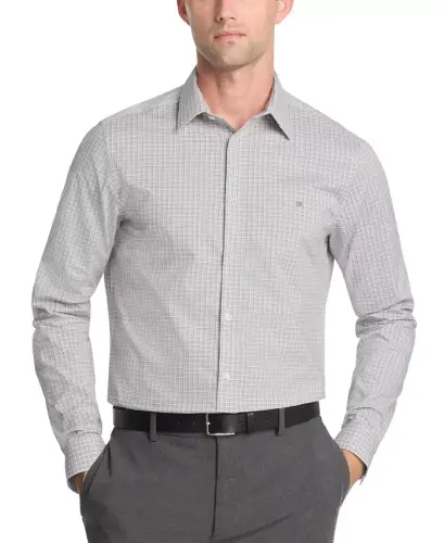 Men's Slim-Fit Stretch Dress Shirt, Online Exclusive Created for Modazone - Tan Grid - 1