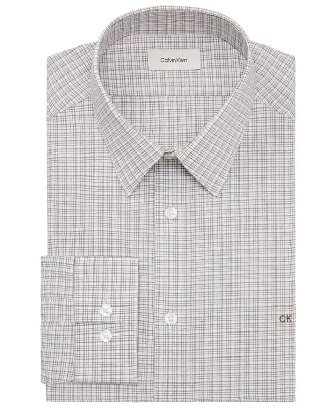 Men's Slim-Fit Stretch Dress Shirt, Online Exclusive Created for Modazone - Tan Grid - 3