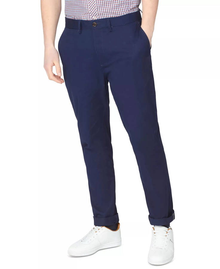 Men's Slim-Fit Stretch Five-Pocket Branded Chino Pants Dark Navy - 4