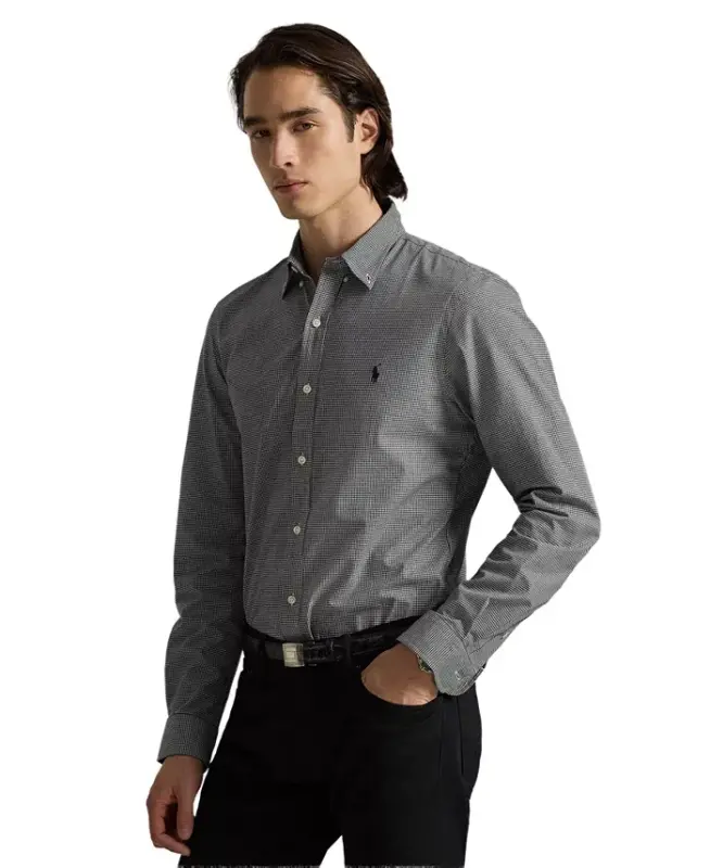 Men's Slim-Fit Stretch Poplin Shirt - Black/white Check - 1