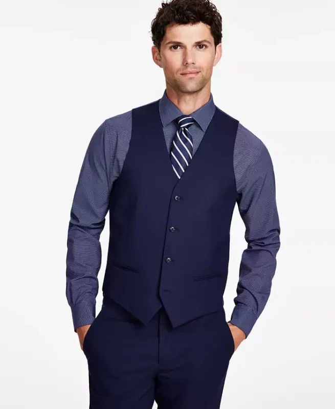 Men's Slim-Fit Stretch Solid Suit Vest, Created for Modazone - Navy - ALFANI
