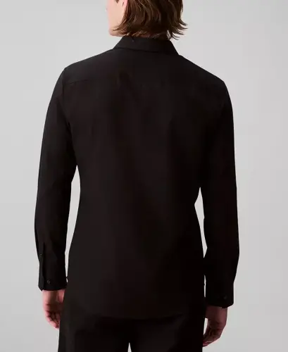 Men's Slim Fit Supima Stretch Long Sleeve Button-Front Shirt-Black - 4