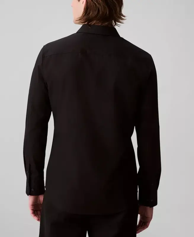 Men's Slim Fit Supima Stretch Long Sleeve Button-Front Shirt-Black - 4