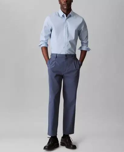 Men's Slim-Fit Supima Stretch Long Sleeve Button-Front Shirt - Light Blue - CALVIN KLEIN (1)