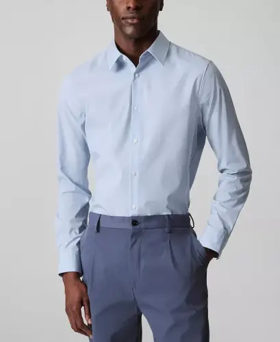 Men's Slim-Fit Supima Stretch Long-Sleeve Button-Front Shirt - Light Blue 